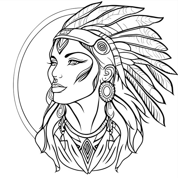 Vetor chefe de tribo nativo americano mulher indígena desenhada à mão conceito de ícone de adesivo de desenho animado plano e elegante