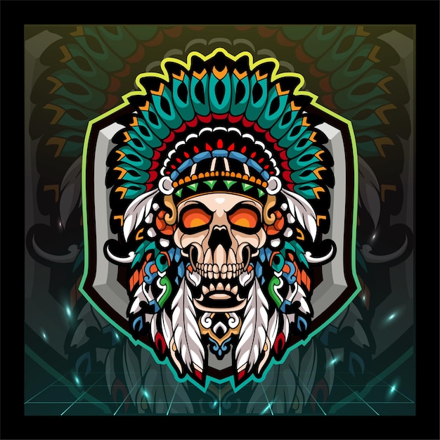 Chefe tribal cabeça de crânio mascote design de logotipo de esport