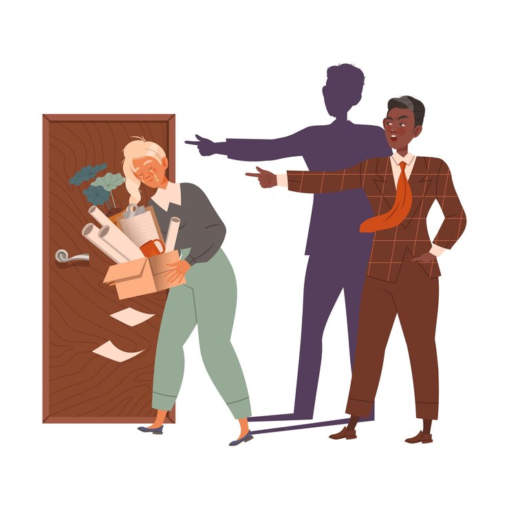 Vetor chefe zangado demitindo empregado chorando chefe mau e pessoal estressado ilustração vetorial