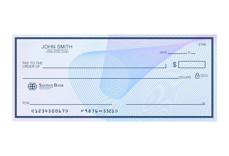 Vetor cheque bancário em branco com marca d'água campo de verificação da mesa pessoal para preencher a moeda do desenho monetário das notas