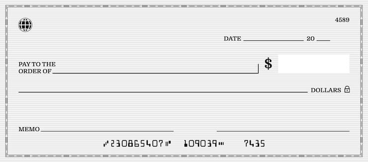 Vetor cheque de talão de cheques de cheque bancário em branco para dólares