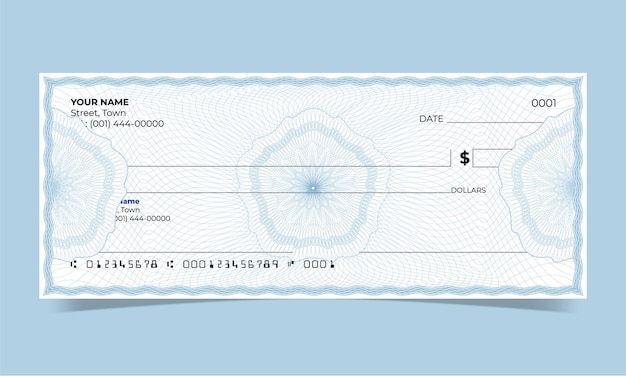 Vetor cheque em branco, cheque bancário, design, ondas, linha, vetorial, guilhoché, desenho, para, um, certificado, ou, nota banco