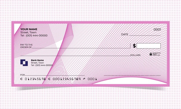 Vetor cheque em branco, design de cheque bancário, formato vetorial