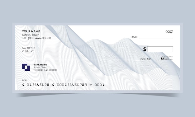 Vetor cheque em branco, design de cheque bancário, formato vetorial