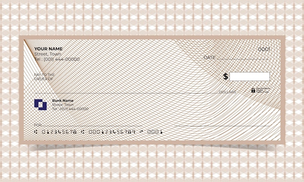 Cheque em branco, design de cheque bancário, formato vetorial