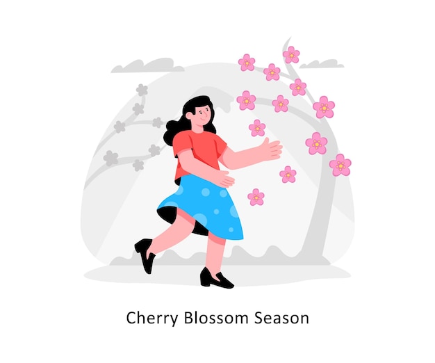 Cherry Blossom Season vetor de conceito abstrato em uma ilustração de estoque de estilo plano