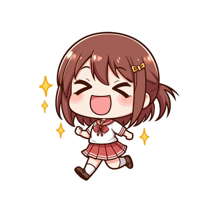 Vetor chibi, uma menina do ensino médio, feliz, brilhante, gerou uma imagem.