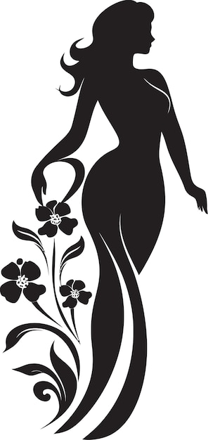 Vetor chic blooms persona mulher design vetorial beleza floral limpa ícone desenhado à mão preto