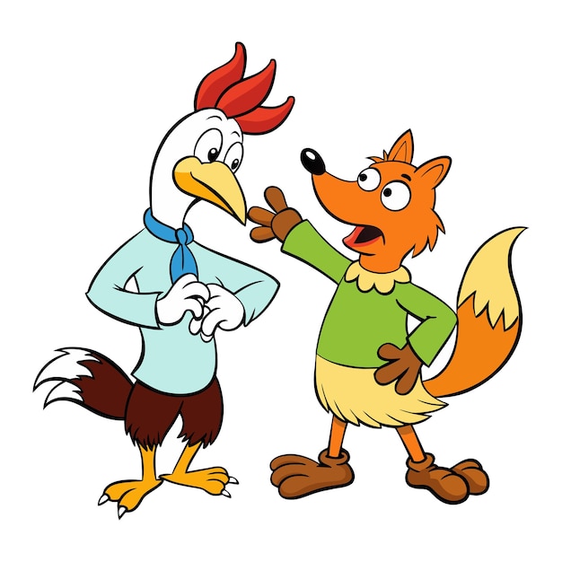 Vetor chicken and fox vector cartoon illustration