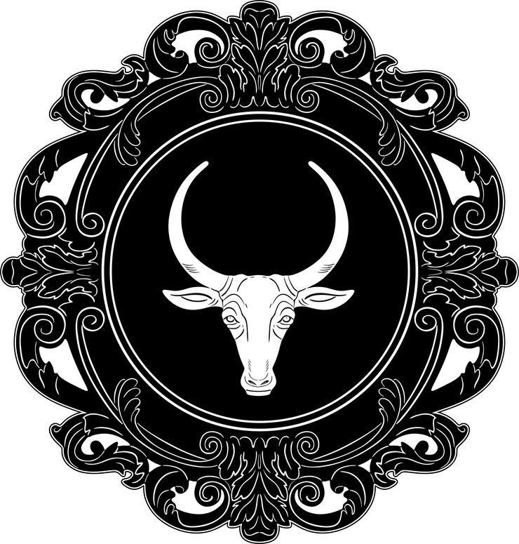 Vetor chifres de vaca ou gazela com moldura floral antiga coleção de logotipo de silhueta artesanal nr 1