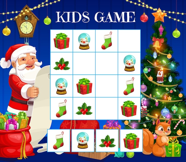 Child Christmas rebus lógico, crianças palavras cruzadas