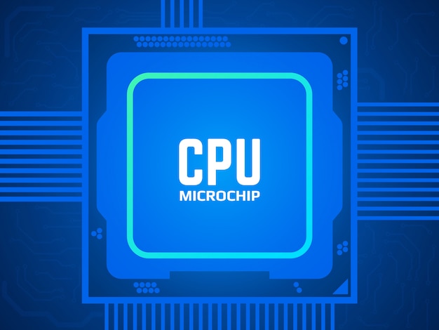 Chip de cpu na placa de circuito. microprocessador azul e placa-mãe.