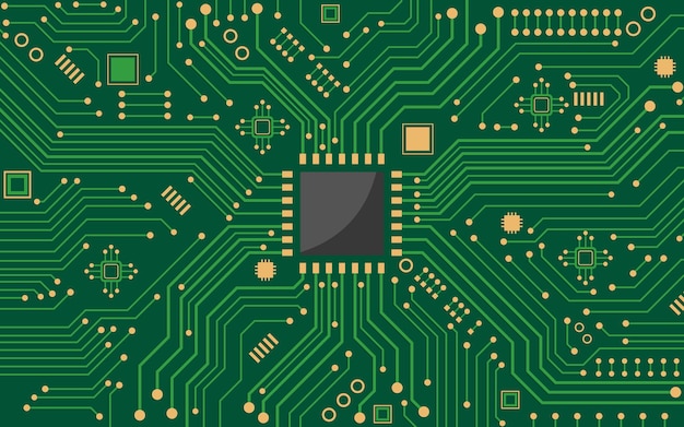 chipset de CPU com placa de circuito impresso Design de conceito de tecnologia Fonte abstrata para cartão de banner da web e capa Ilustração vetorial