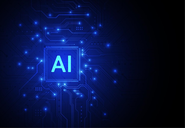 Chipset de inteligência artificial em placa de circuito em arte de tecnologia de conceito futurista para capa de cartão de banner da web Ilustração vetorial