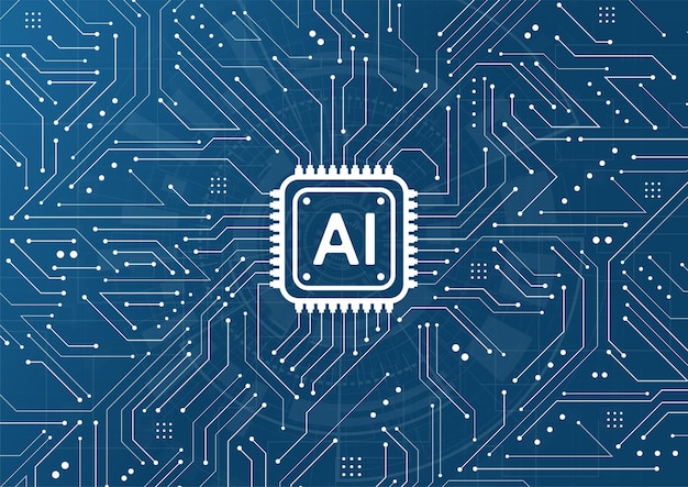 Vetor chipset de inteligência artificial em placa de circuito em obra de arte de tecnologia de conceito futurista