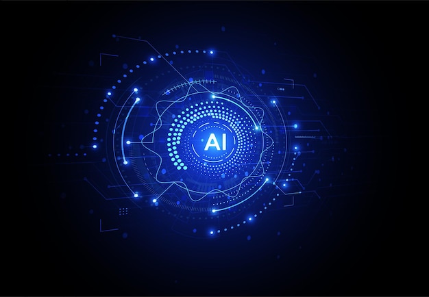 Chipset de inteligência artificial em placa de circuito em obra de arte de tecnologia de conceito futurista