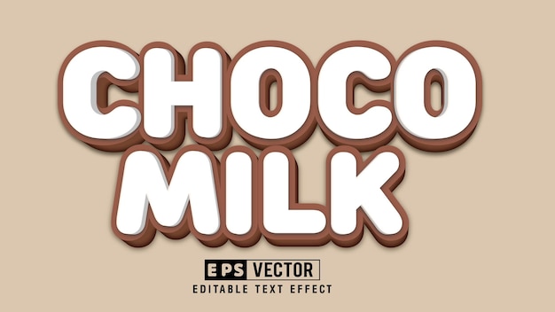 Choco milk 3d editável arquivo vetorial de efeito de texto com fundo fofo