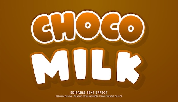 choco milk editável modelo de efeito de texto 3D tipografia em negrito e logotipo de bebidas de estilo abstrato