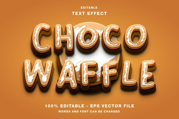 Vetor choco waffle 3d efeito de texto editável