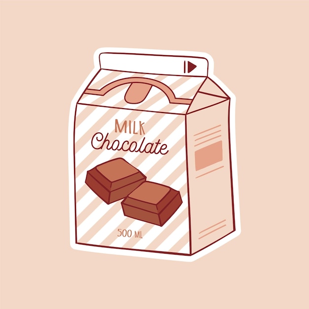 Chocolate cartoon leite produto asiático desenhado à mão colorido moderno ilustração vetorial anime kawaii