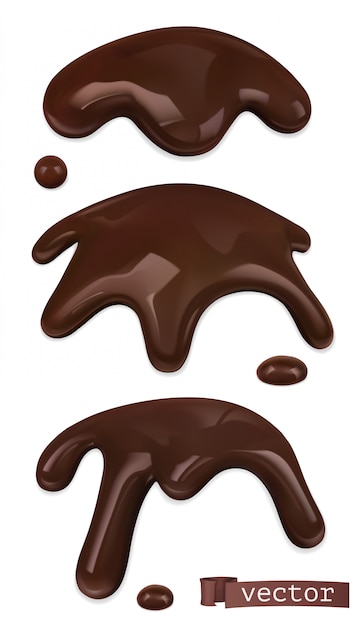 Vetor chocolate derretido. gotas de chocolate e pinga. 3d realista. ilustração de comida