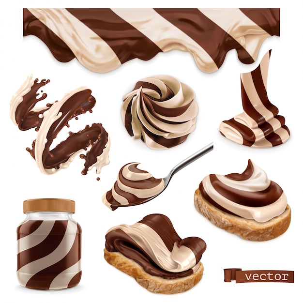 Chocolate e baunilha. Conjunto realista 3D