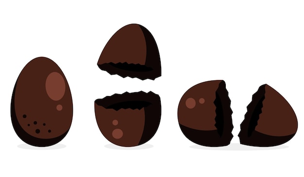 Vetor chocolate quebrado ovo surpresa rachadura isolado conjunto plano ilustração de design gráfico