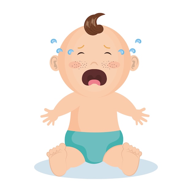 Vetor chorando, menino bebê, com, azul, fralda