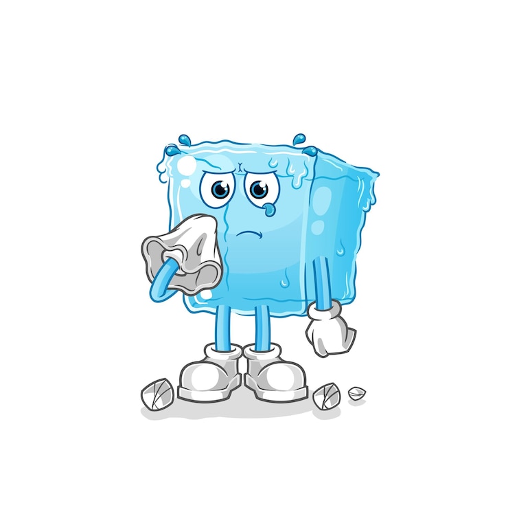 Vetor choro de cubo de gelo com uma mascote de desenho de tecido vectorxa