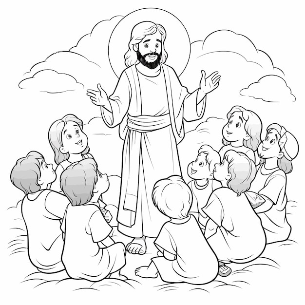 Vetor christian_jesus_preaching_coloring_page_for_kids (página para crianças)