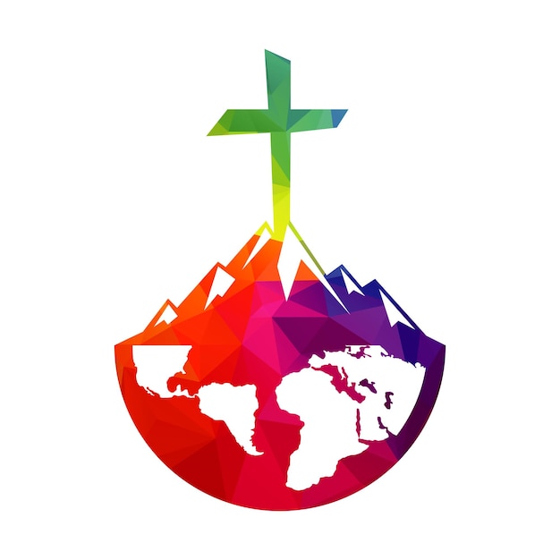 Christine cross no design do logotipo da montanha cruz no design de ilustração vetorial da montanha globo
