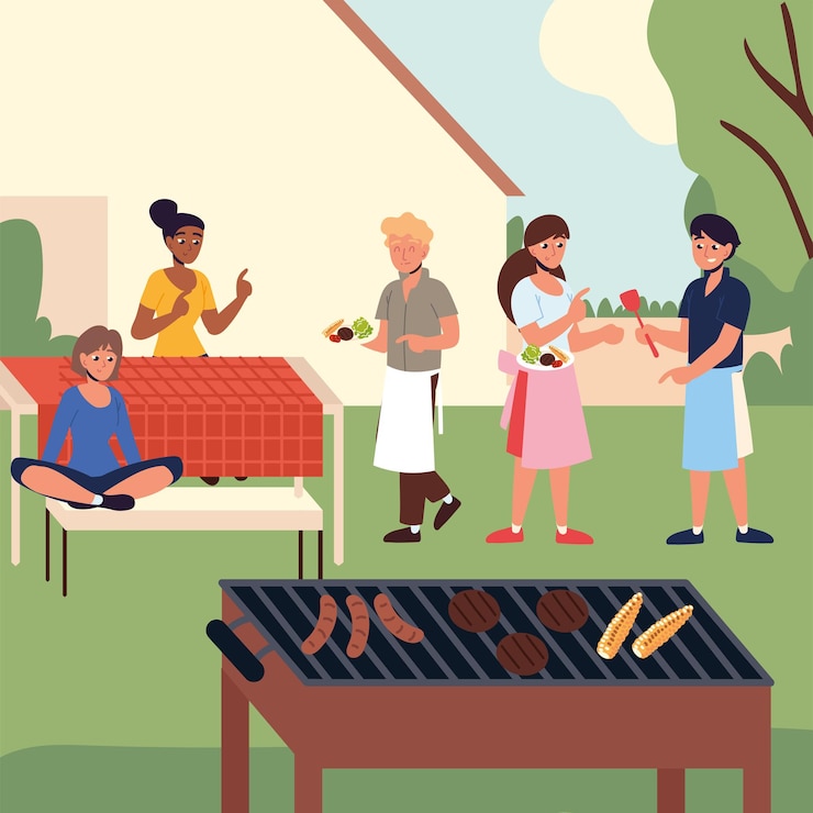 Vetor churrasco em família no quintal
