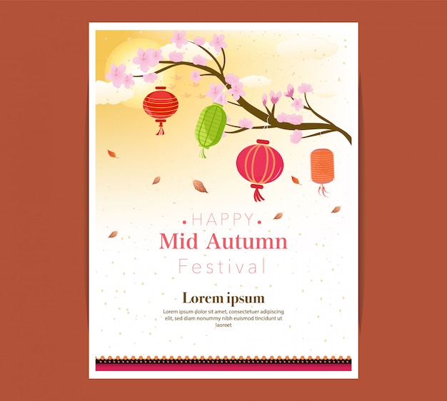 Chuseok banner.persimmon árvore na visão de lua cheia.