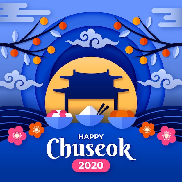 Vetor chuseok em estilo de papel