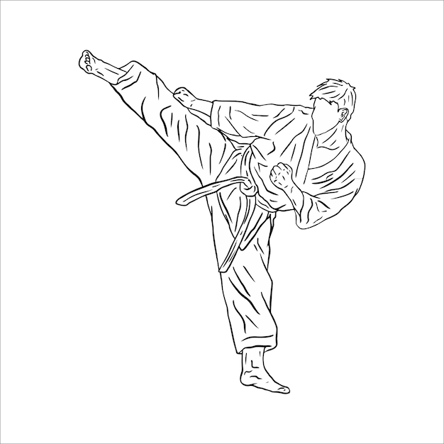 Vetor chute de karatê e poses de técnicas de karatê artes marciais este vetor ilustra várias poses