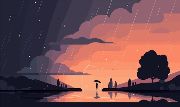 Vetor chuva e pessoas com guarda-chuvas ilustração vetorial