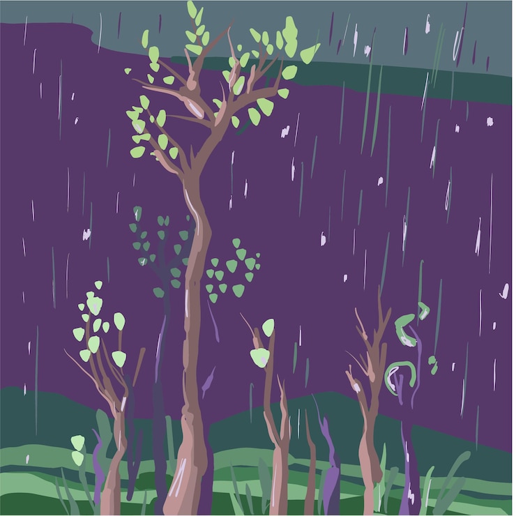 Vetor chuva na ilustração da floresta