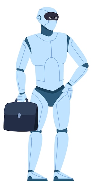 Ciborgue com maleta robô de negócios personagem de trabalhador futurista