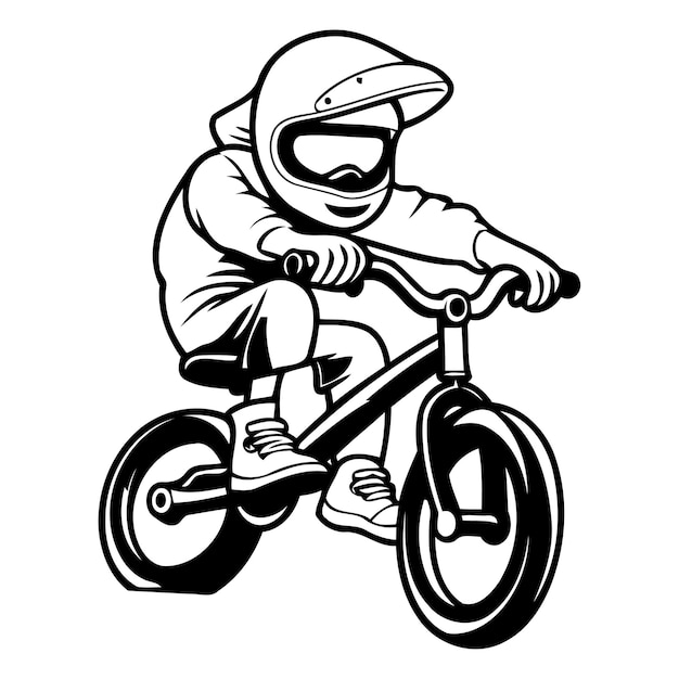 Vetor ciclista de montanha com capacete e óculos de proteção montando uma bicicleta ilustração vetorial