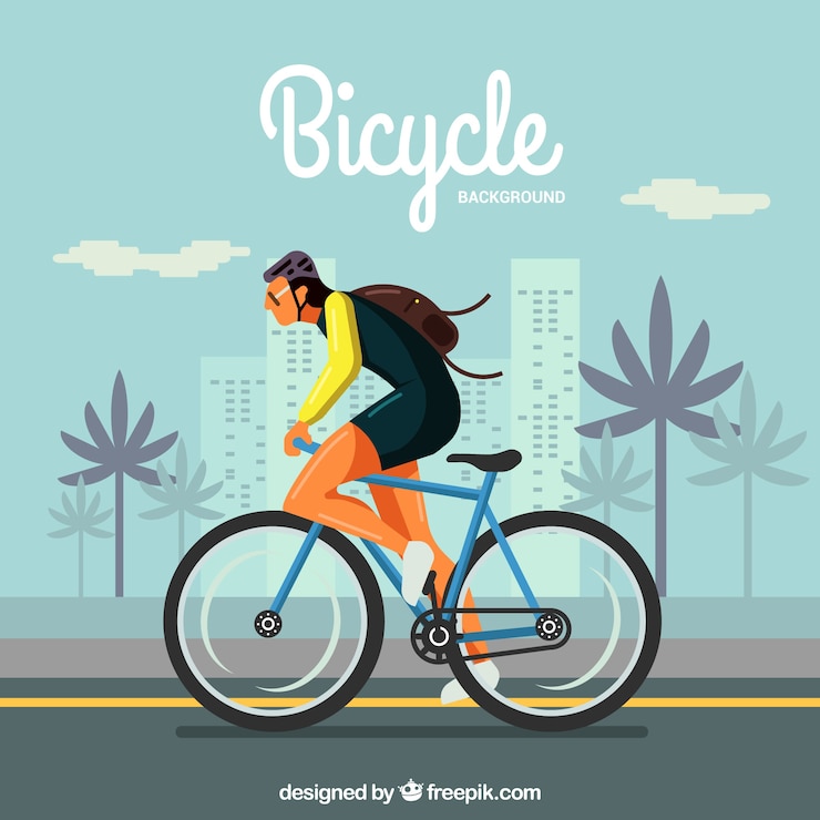 Vetor ciclista na cidade com design plano