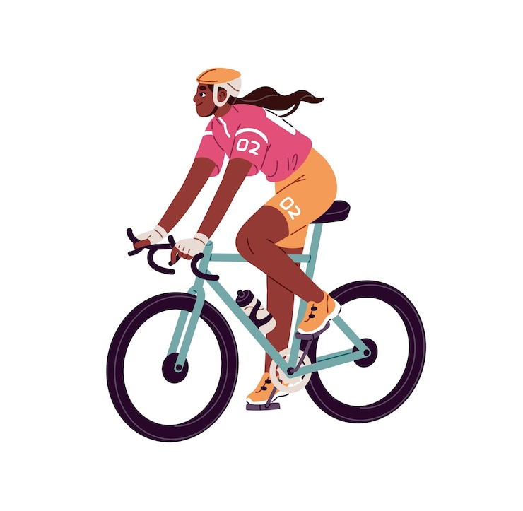 Vetor ciclista profissional anda de bicicleta ciclista preto a andar de bicicleta na pista desportista está em corrida de bicicleta atleta do tour de frança correndo para vencer ilustração de vetor isolado plano em fundo branco