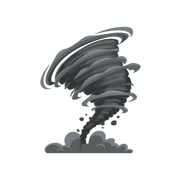 Vetor ciclone ou tufão de tempestade de tornado de desenho animado preto