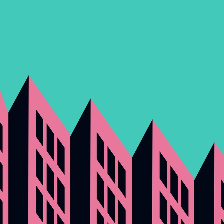 Vetor cidade abstrata ou casas em cores suaves de rosa e azul esverdeado.