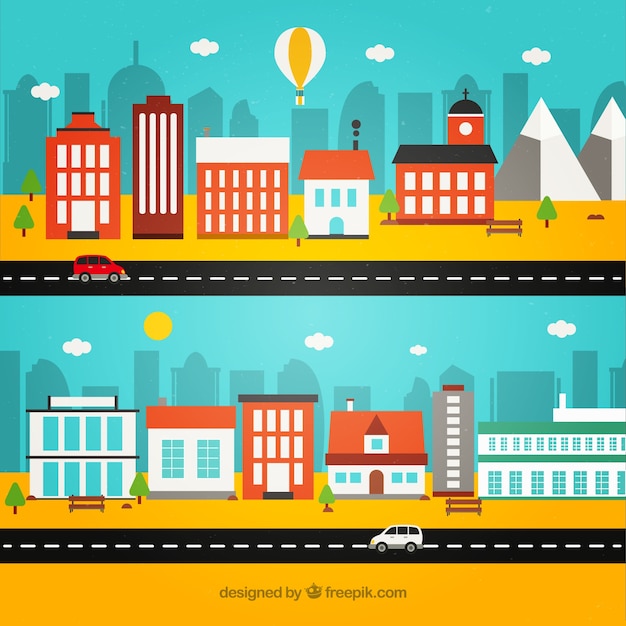 Cidade colorido no design plano