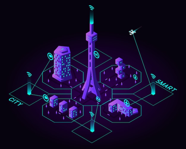 Cidade inteligente futura isométrica