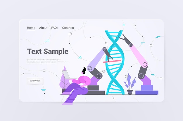 Cientista controlando mãos robóticas trabalhando com DNA pesquisador fazendo experimentos no conceito de diagnóstico genético de teste de DNA de laboratório