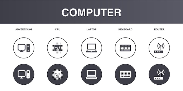 Cientista de dados do banco de dados de integração de dados conjunto de ícones de processamento de dados de armazenamento de dados modelo de design de conjunto de ícones de conceito criativo layout de 5 elementos