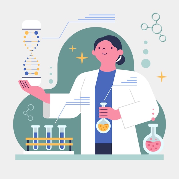 Cientista de estilo simples fazendo ilustração de desenho animado de pesquisa