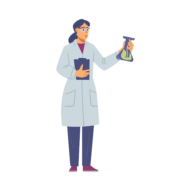 Cientista feminina segurando frasco com experimento crescendo brotos. trabalhador de ciências do laboratório de agricultura fazendo pesquisas de biotecnologia de cientistas de melhoramento de plantas. ilustração vetorial.