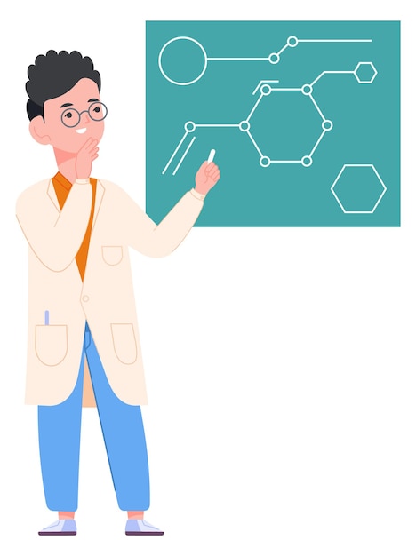 Cientista resolvendo problema homem pensando em estrutura química